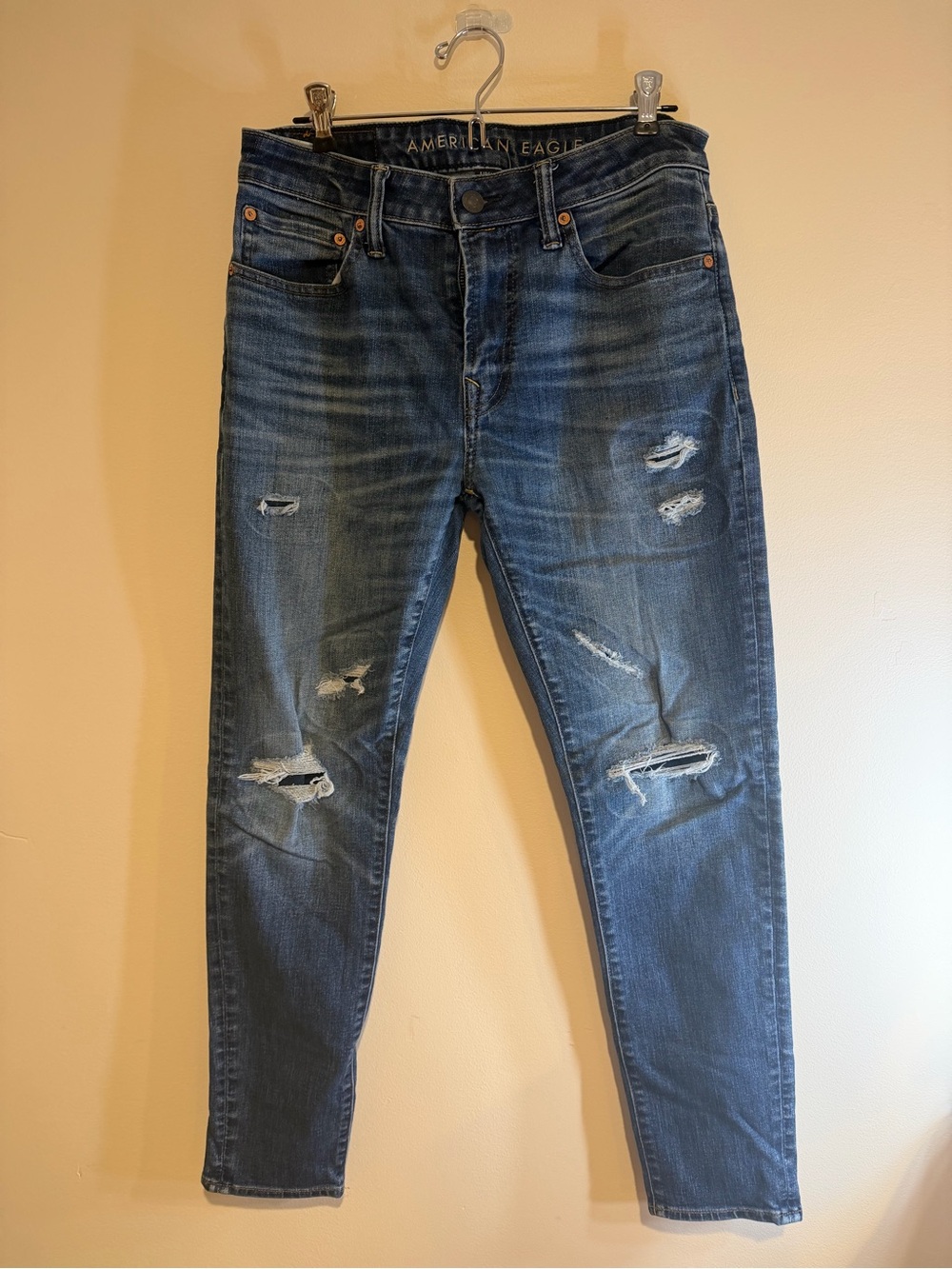 American Eagle Outfitters Men’s Distressed Slim Jeans - Dark Blue